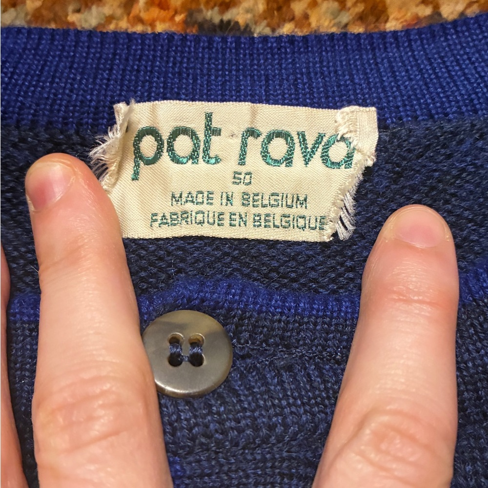 Vtg Pat Rava Belgian Knit Fencing Motif Academia Wool Blend Henley Sweater View 2